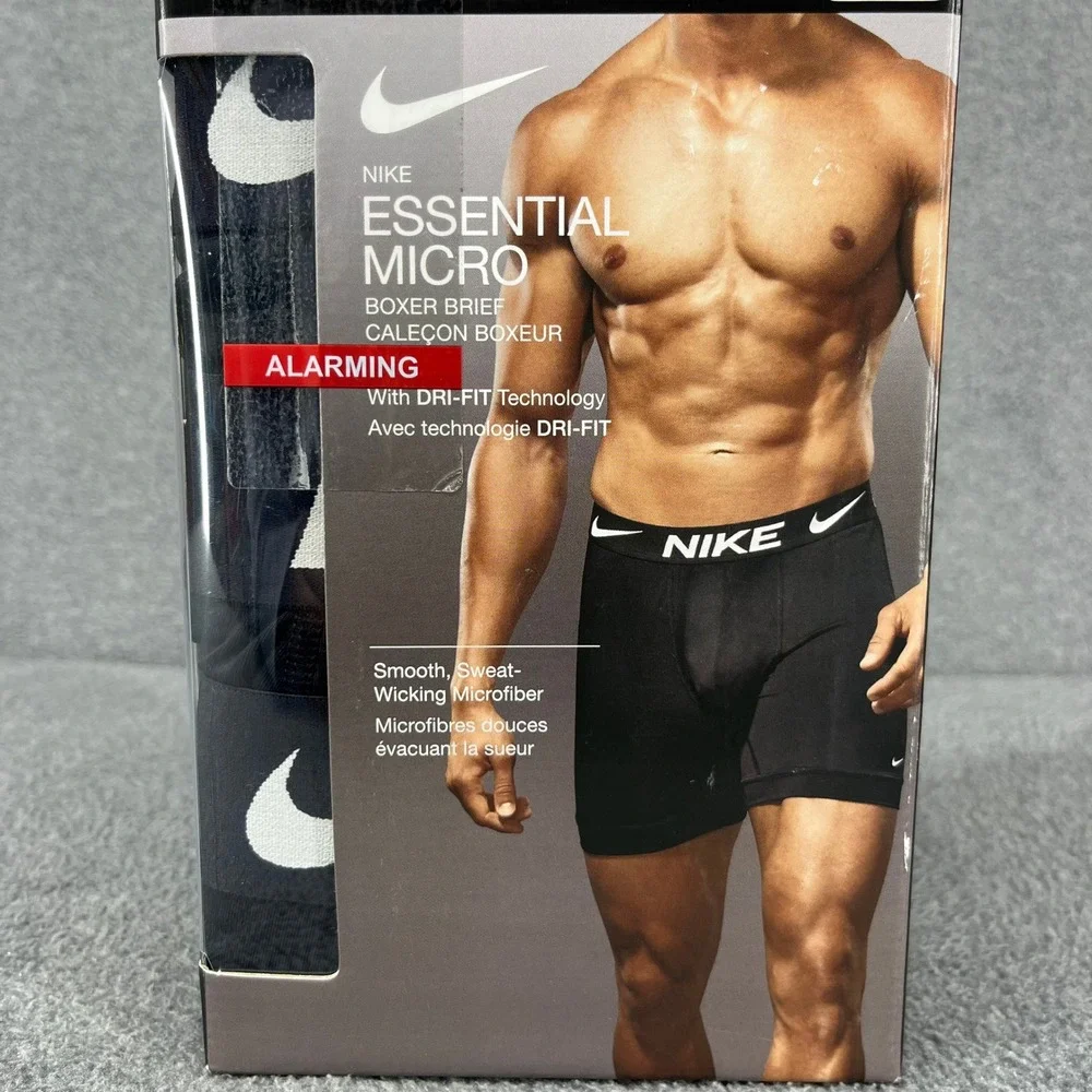 Nike Essential Micro Boxer Briefs Mens Large Black 3‎ Pack Dri-FIT Stretch New